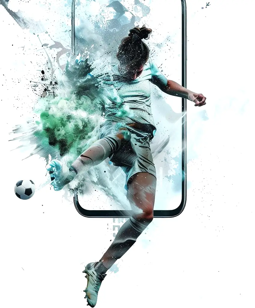 girl kicks the ball on phone